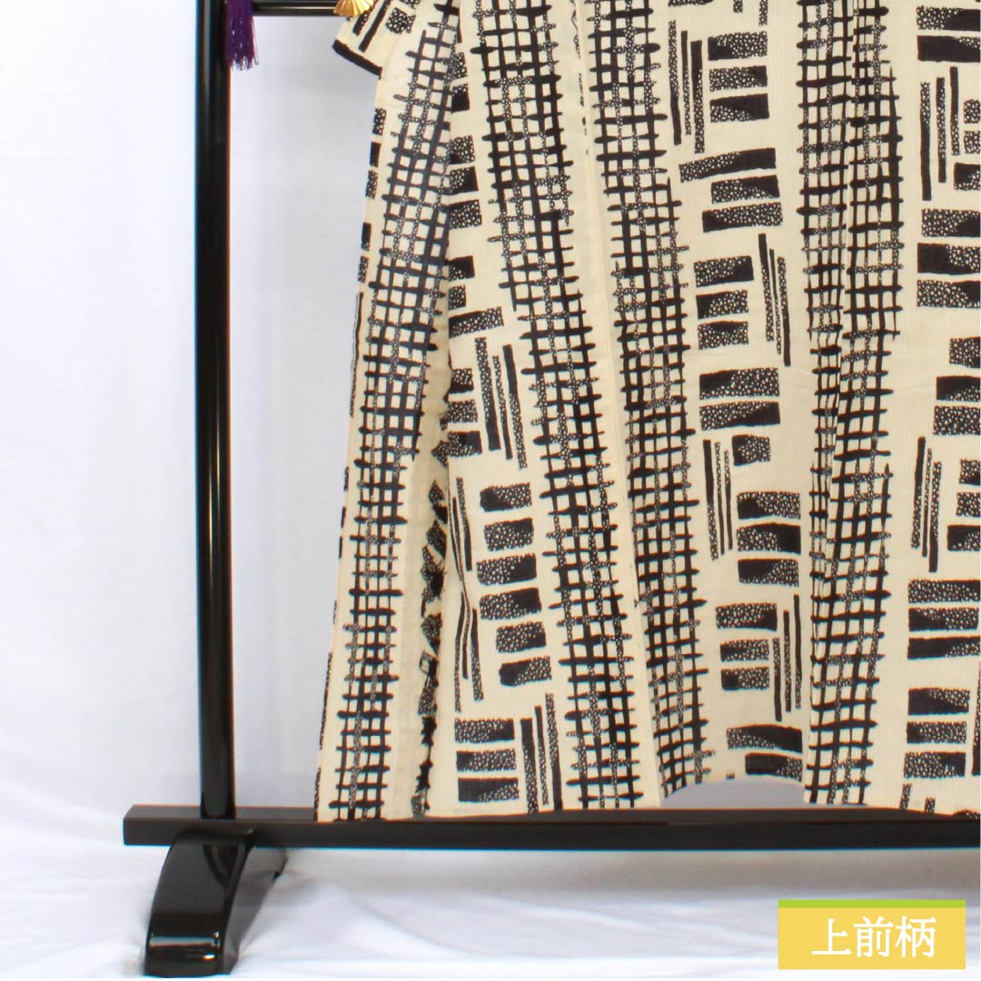 浴衣 綿麻 身丈154cm 裄丈71.5cm Aランク 単衣 ベージュ系 砥粉色（とのこいろ） 男物 幾何学模様 1118005423225