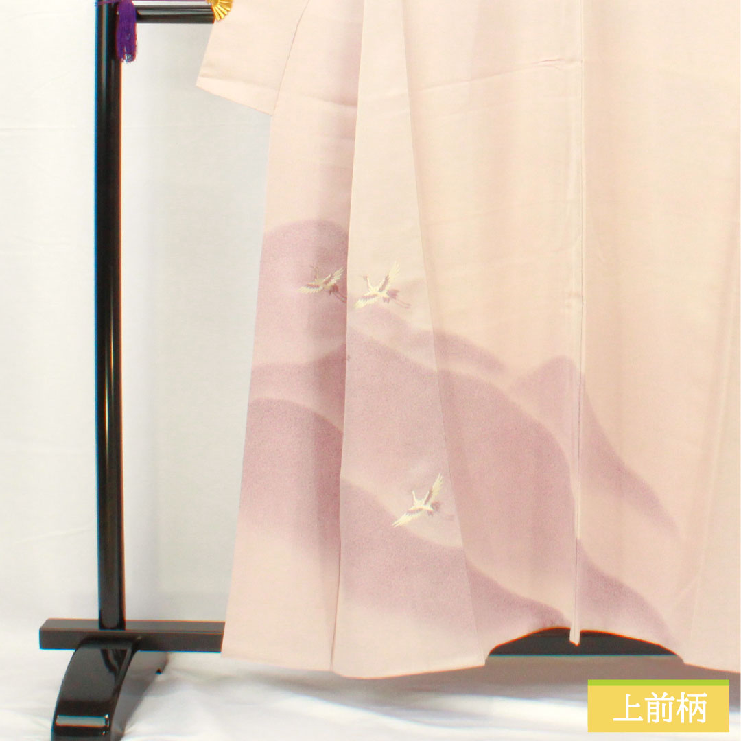 訪問着 正絹 袷 身丈157cm 裄丈63cm 桜色（さくらいろ） 京友禅 鶴 Aランク 紫系 1112005523320