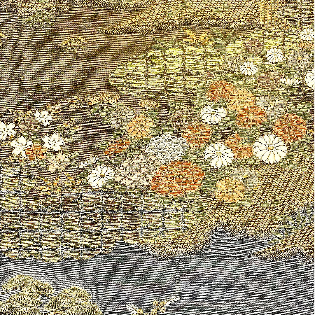 袋帯 花車 帯丈430cm 正絹 Sランク 六通 フォーマル グレー系 1123002702322