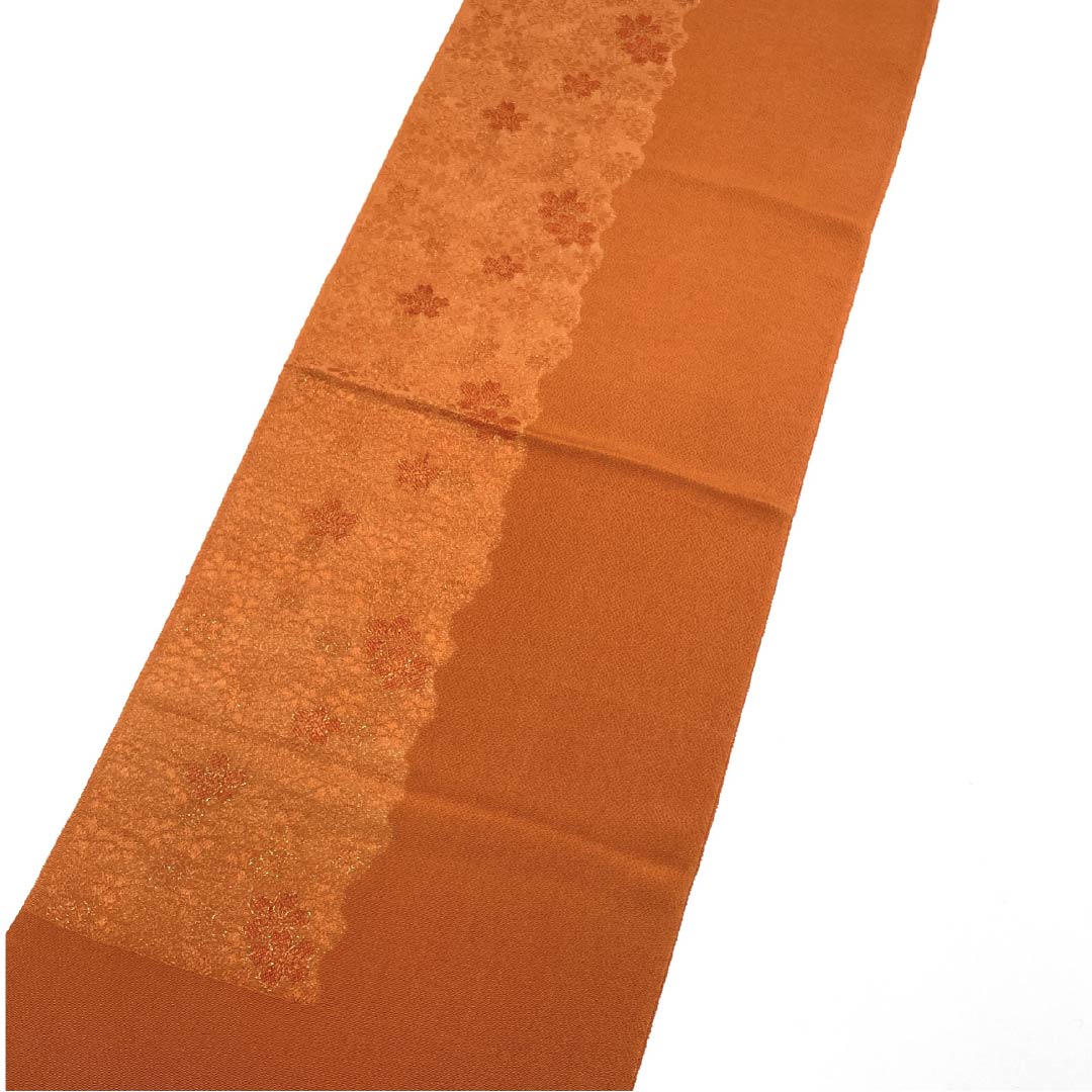 (New old stock) Obiage, pure silk, formal, pomegranate color, cherry blossom, new old stock, length 172cm, width 29.5cm, S rank, orange, 1136000242926