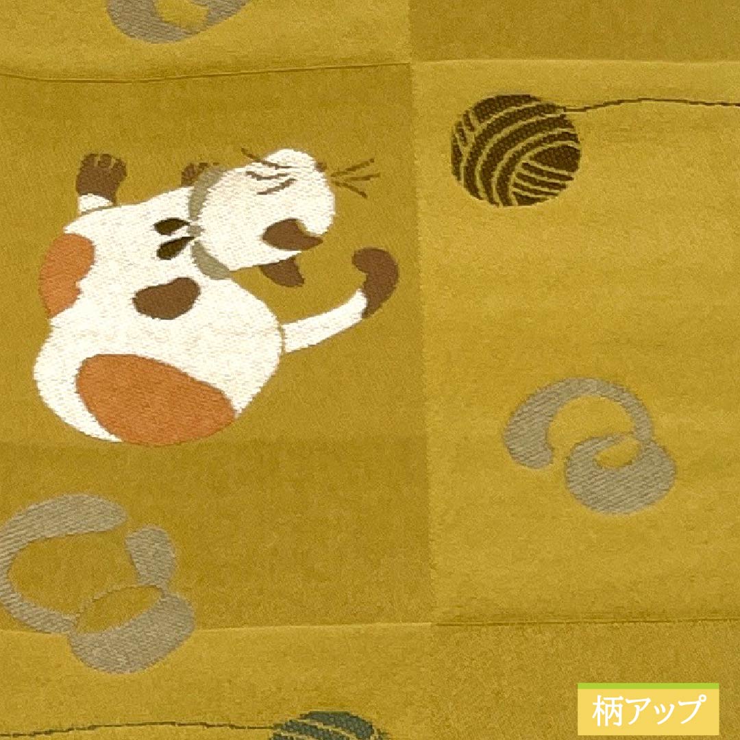 半幅帯 ポリエステル Aランク 楊梅色（やまももいろ）・黄唐紙色（きからかみいろ） 鴇色鼠色（ときいろねずいろ）・白茶色（しらちゃいろ） リバーシブル 猫 市松 桜 帯丈452cm マルチカラー 1125005223428