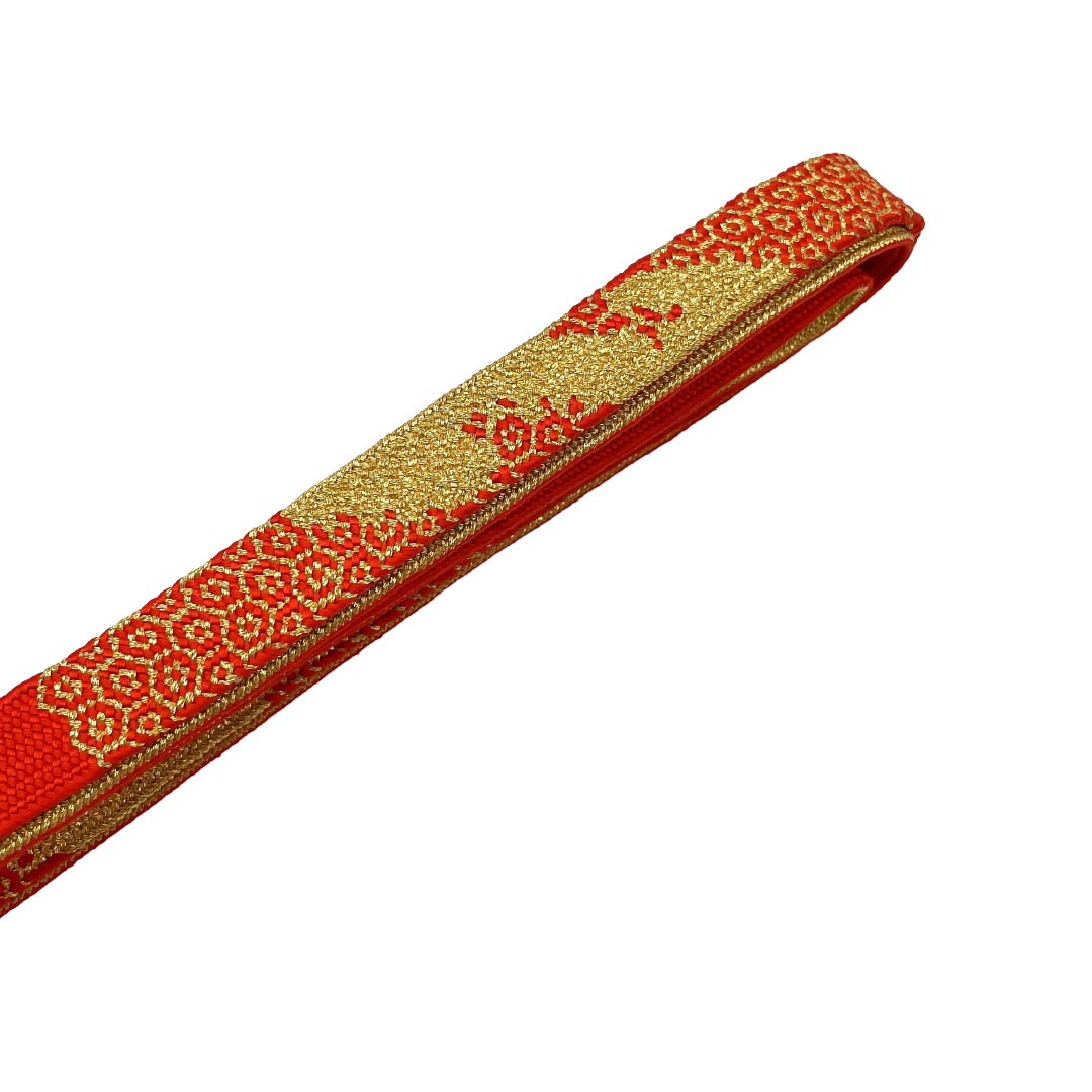 帯締め 正絹 Sランク 赤色（あかいろ） 平組 亀甲模様 長さ約161cm 幅約1.8cm フォーマル 赤系 1135006302312