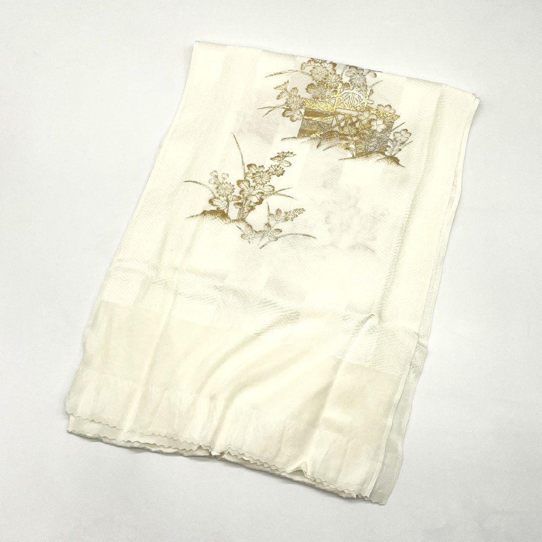 （新古品） 帯締め・帯揚げセット 正絹 NEWランク 胡粉色（ごふんいろ） 留袖用 金彩加工 紗綾形模様 長さ約160cm 幅約1.7cm フォーマル 白系 1141000421311