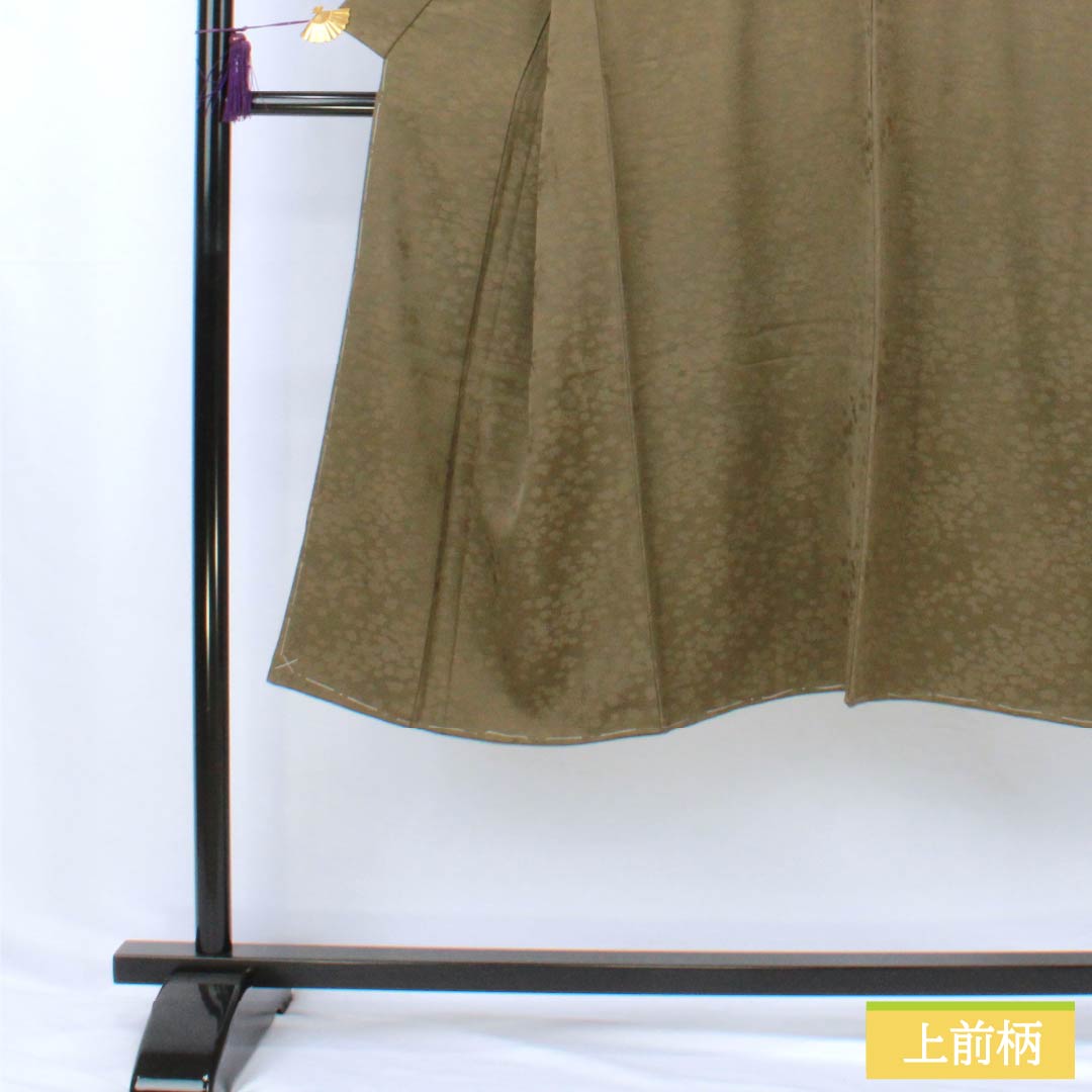 Men's silk S-rank kimono, length 130cm, sleeve length 66cm, soot-colored (susuiro) small flower pattern, lined, brown, with basting thread, product number 1119001452314