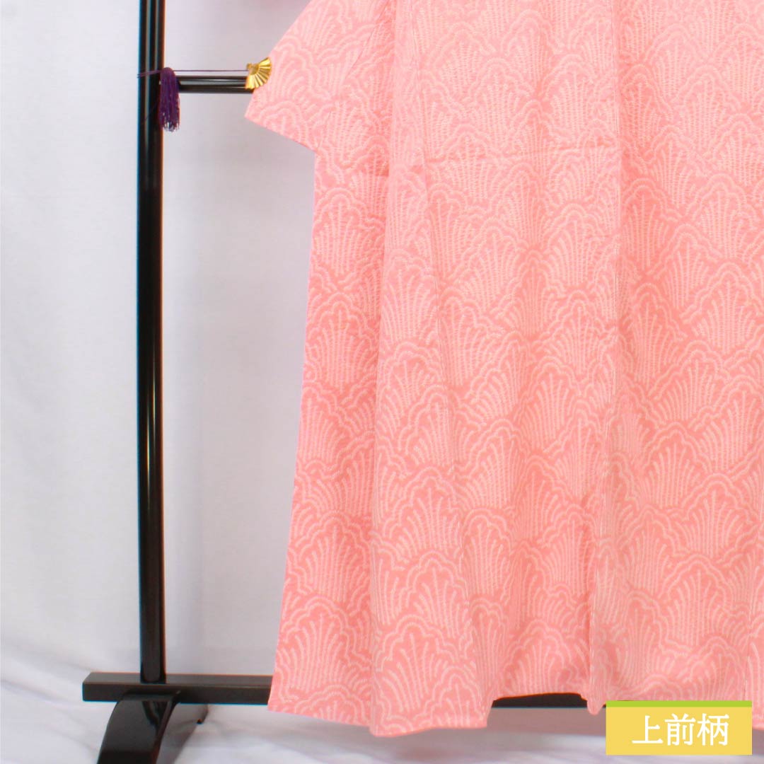 小紋 正絹 Aランク 身丈158cm 裄丈65cm 袷 絞り 抽象模様 ピンク系 1115007573313