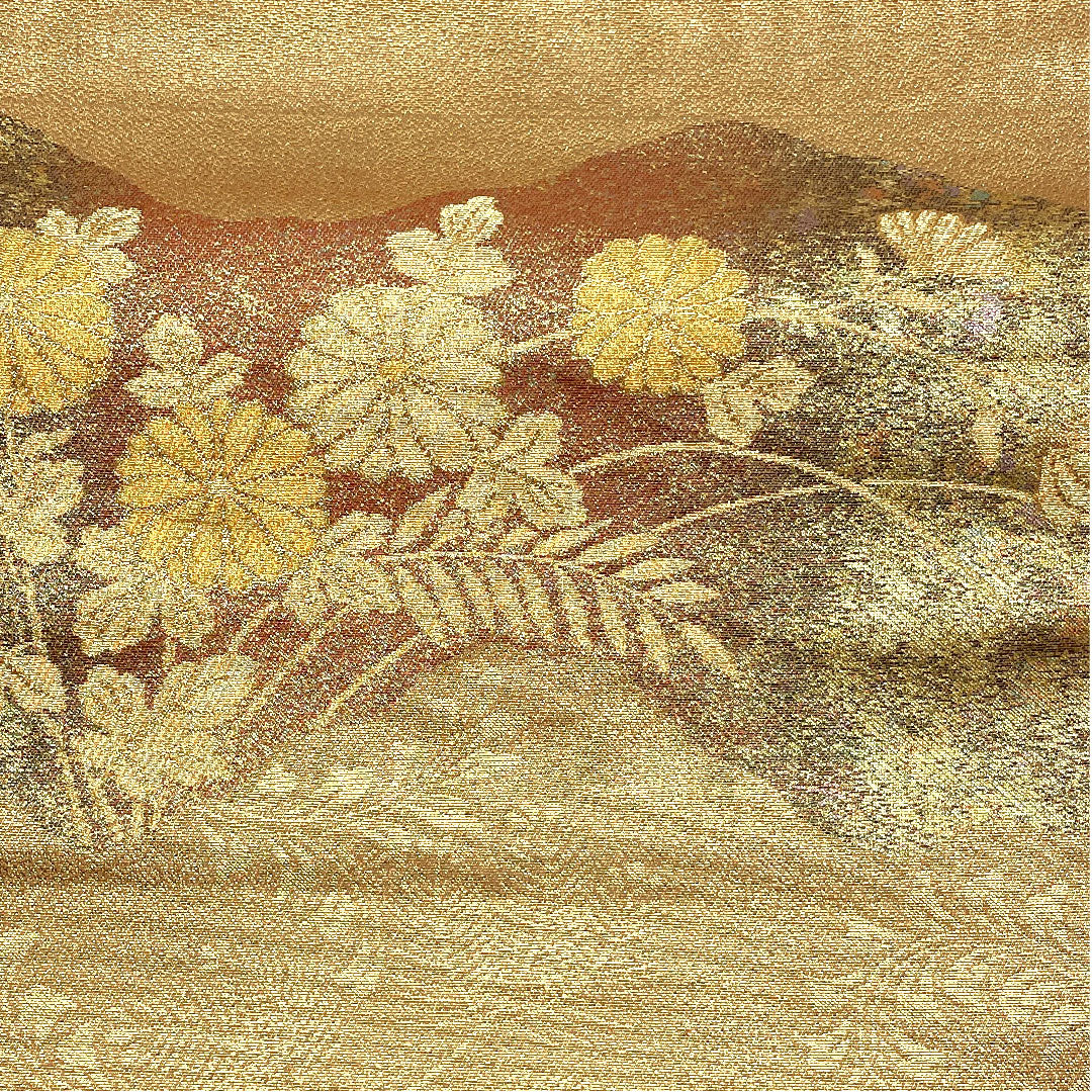 Fukuro Obi (traditional Japanese kimono sash), classic pattern, floral motif, obi length 430cm, pure silk, A rank, six-pass, formal, gold, 1123002723321