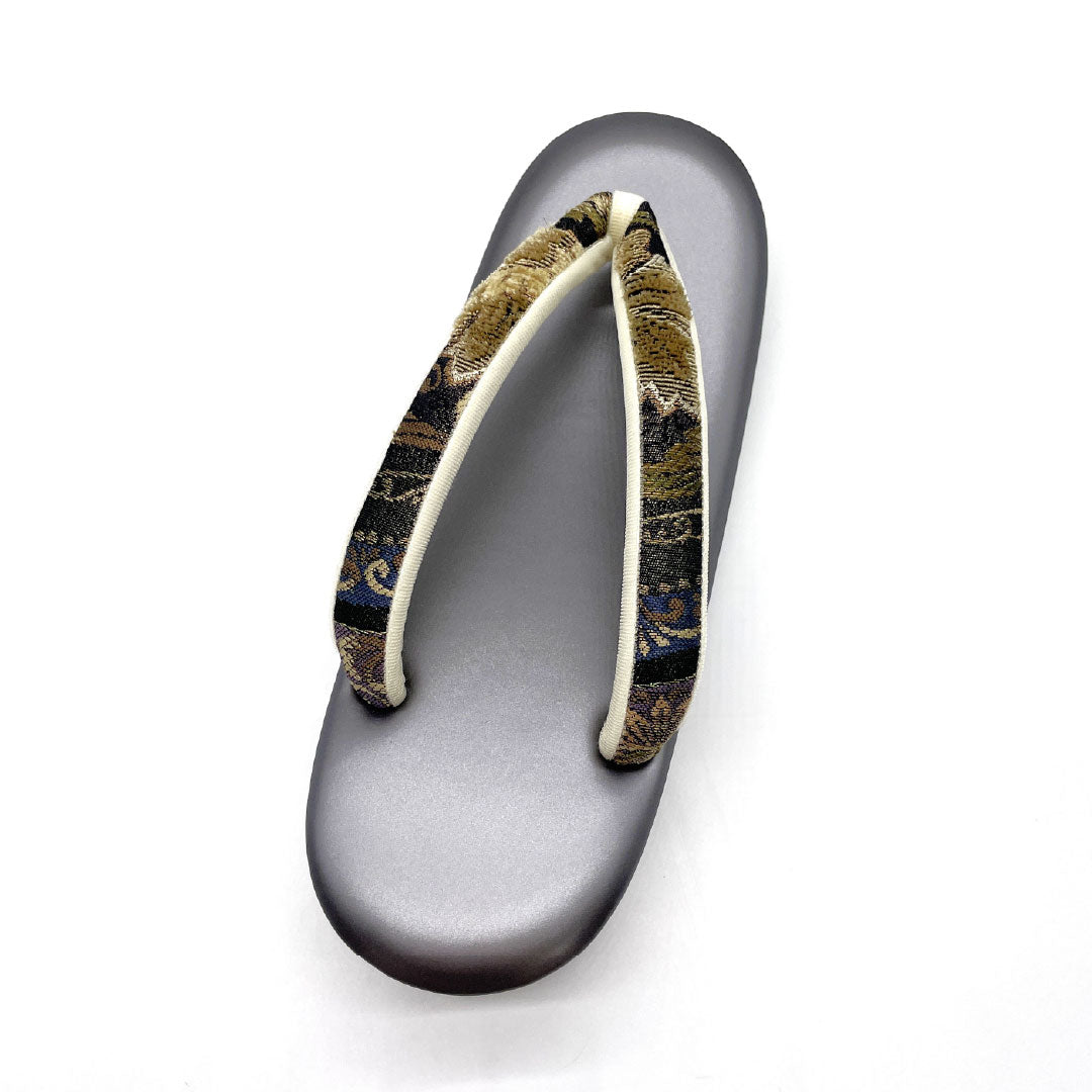 （新古品）草履 皮革 NEWランク セミフォーマル フリーサイズ 天鵞絨 鼻緒キーパー付き 長さ24cm Lサイズ 茶系 1122001351414