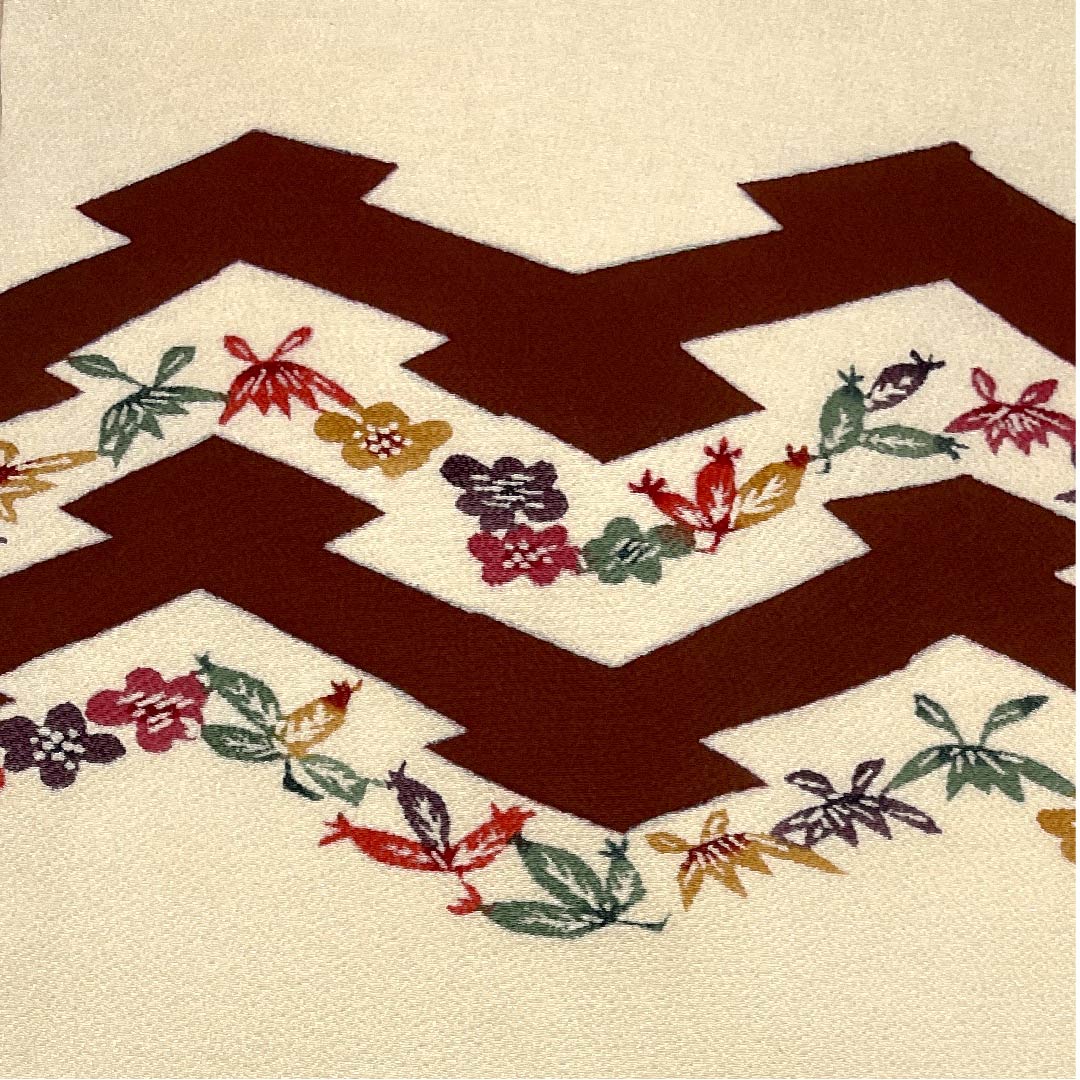 名古屋帯 生成り色 型染 草花模様 帯丈359cm 正絹 Aランク ポイント柄 カジュアル クリーム系 1124003623315  名古屋仕立て