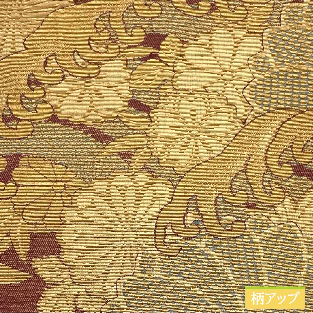 袋帯 正絹 留袖用 輪奈織 ねじり菊 波 桜 帯丈454cm Aランク 六通 フォーマル 金系 1123014353421