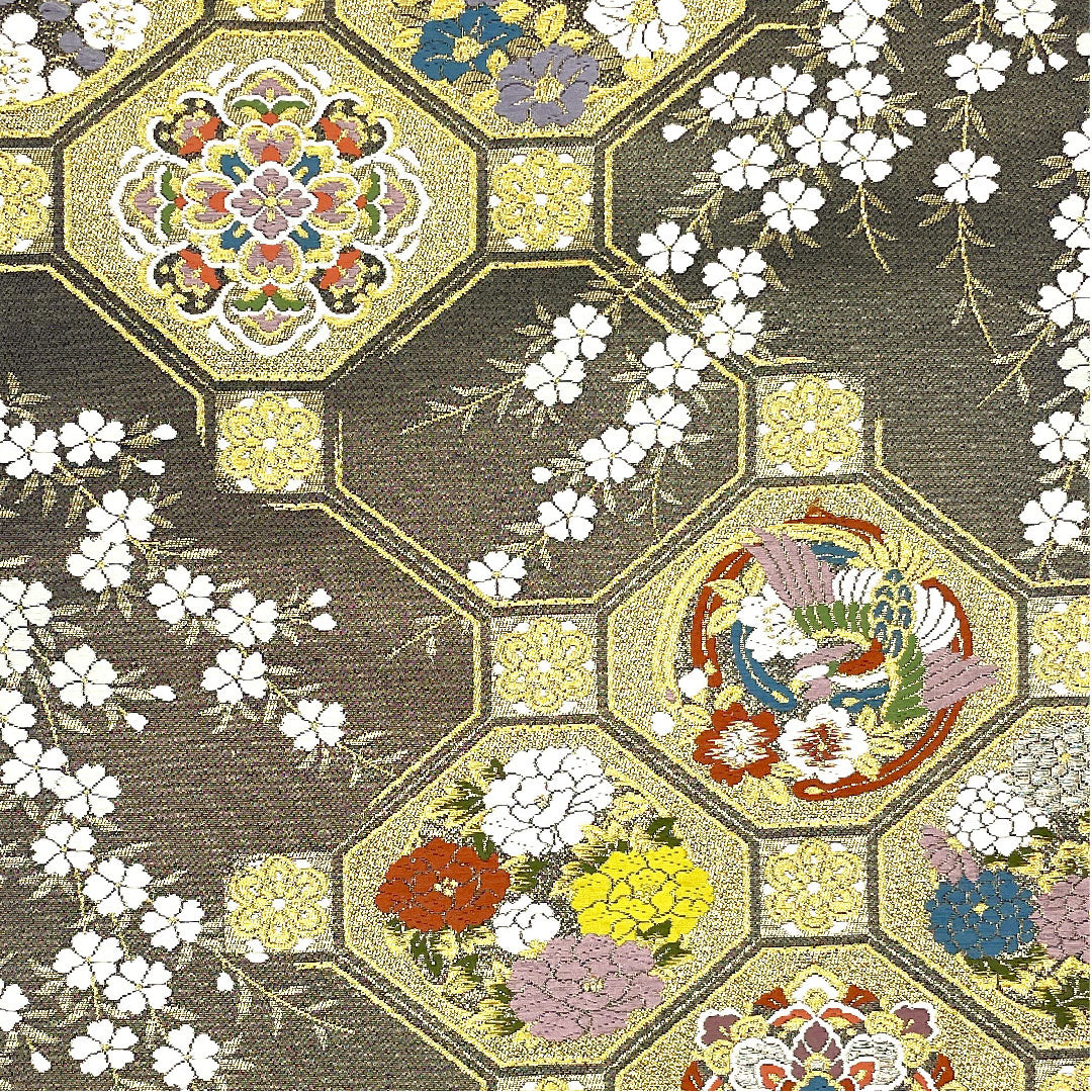 （未仕立）袋帯 全通全景 三十六歌仙文様 千紫萬紅 帯丈454cm 正絹 NEWランク 全通 フォーマル グレー系 1123003581422