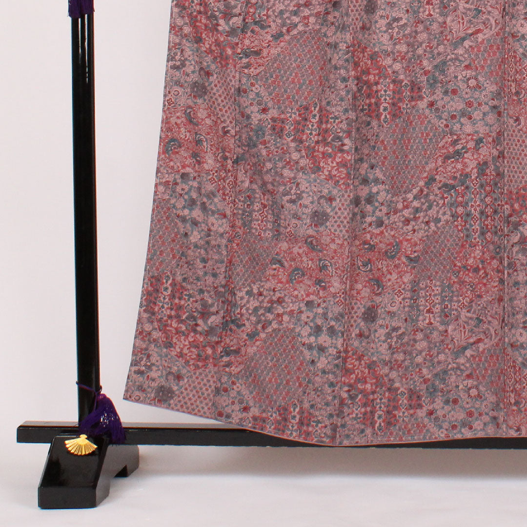 小紋 身丈160cm 裄丈64cm 袷  更紗柄 正絹 Sランク 紫系 1115000202320