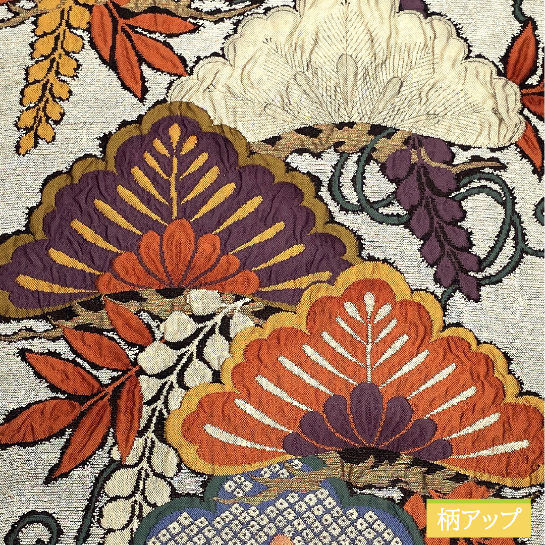 袋帯 正絹 Sランク ふくれ織 西陣織 松 藤 帯丈446cm 六通 フォーマル グレー系 1123017312322