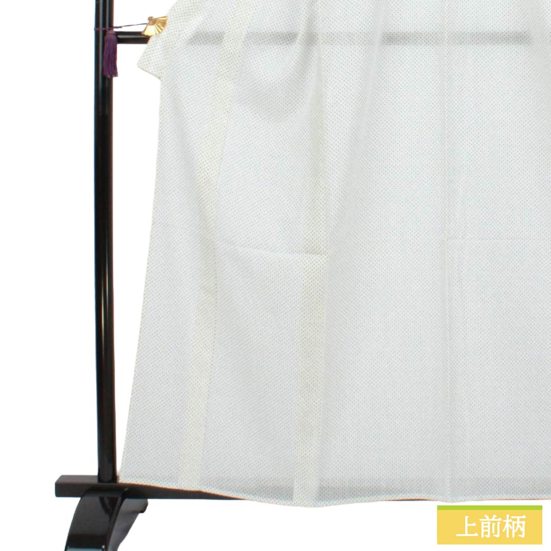 夏物 ポリエステル 小紋 Sランク 身丈160cm 裄丈65cm 洗える着物 蚊絣風 紗 白系 1132005622411