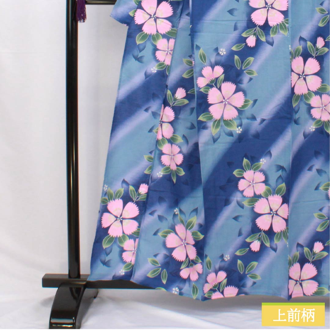 浴衣 木綿 身丈160cm 裄丈64.5cm Sランク 単衣 青系 紺瑠璃色（こんるりいろ） 勿忘草色（わすれなぐさいろ） 斜め縞 撫子 1118006232417