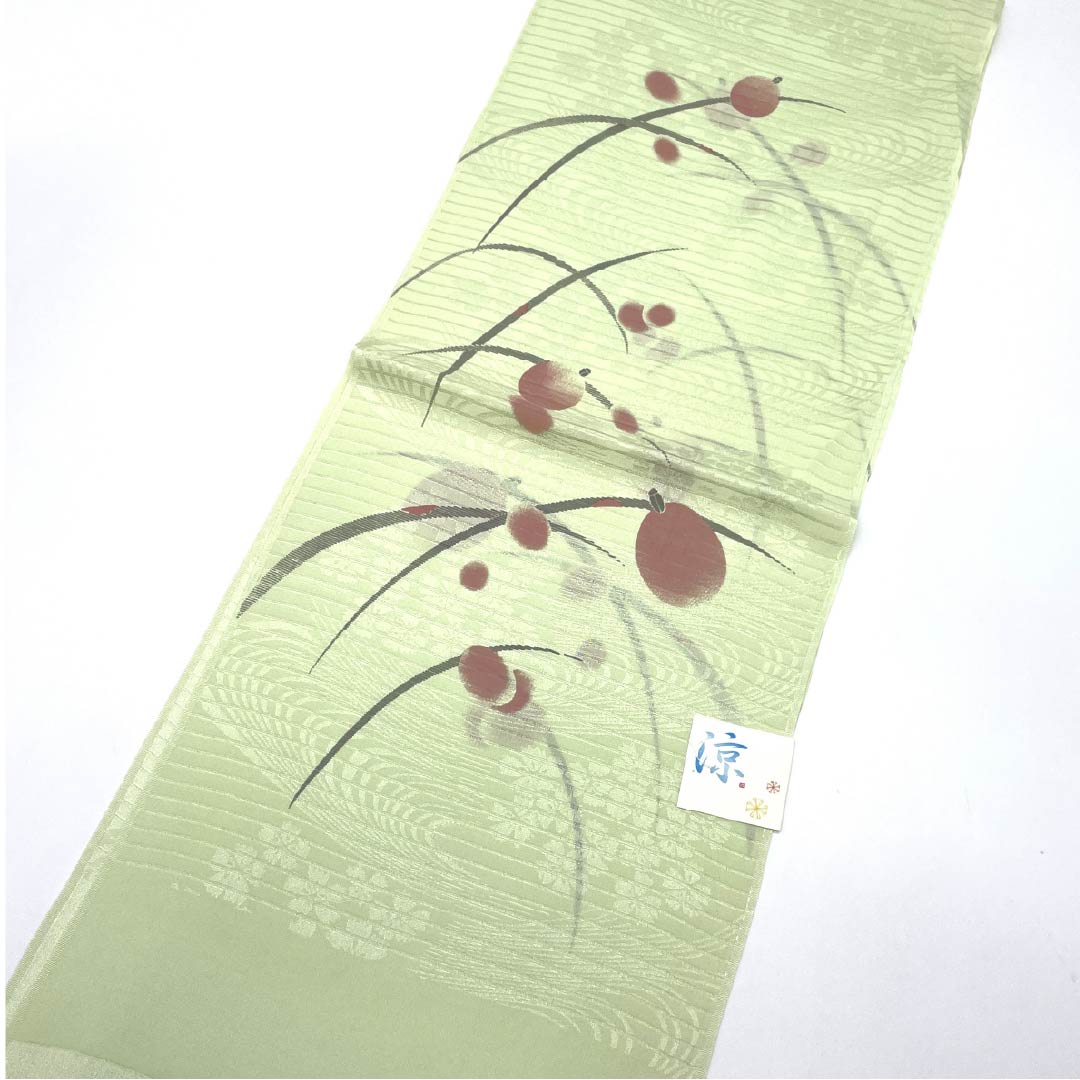 （新品）帯揚げ 正絹 セミフォーマル 薄柳色（うすやなぎいろ） 夏物 蛍 長さ約166cm 幅約28cm NEWランク 緑系 1136000811919