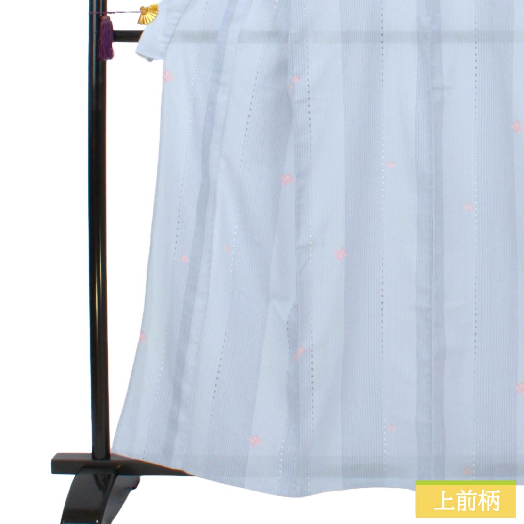 夏物 ポリエステル 小紋 Sランク 身丈161cm 裄丈67cm 蒼白色（そうはくしょく） 抽象模様 洗える着物 絽 グレー系 1132005192422