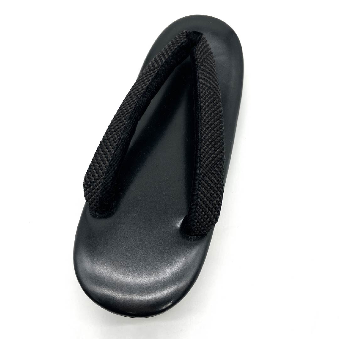 (Like New) Casual Zori Sandals, Synthetic Leather, Goshima Cord, Genuine Lacquer, Length 23.5cm, Size M, Black, 1122001381310