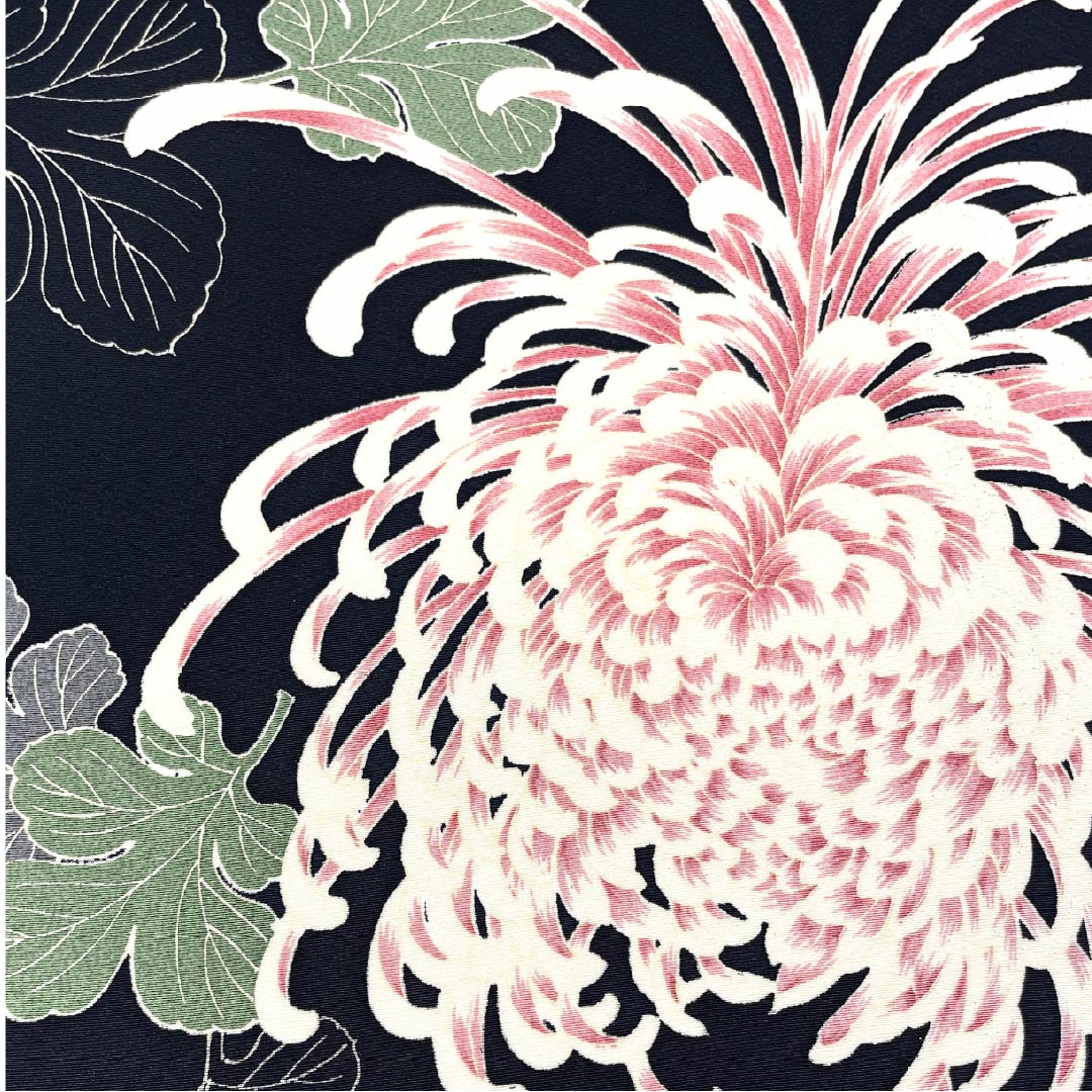 反物 小紋 正絹 黒色（くろいろ） 丹後ちりめん 糸菊 花柄 NEWランク 黒系 1130001021910