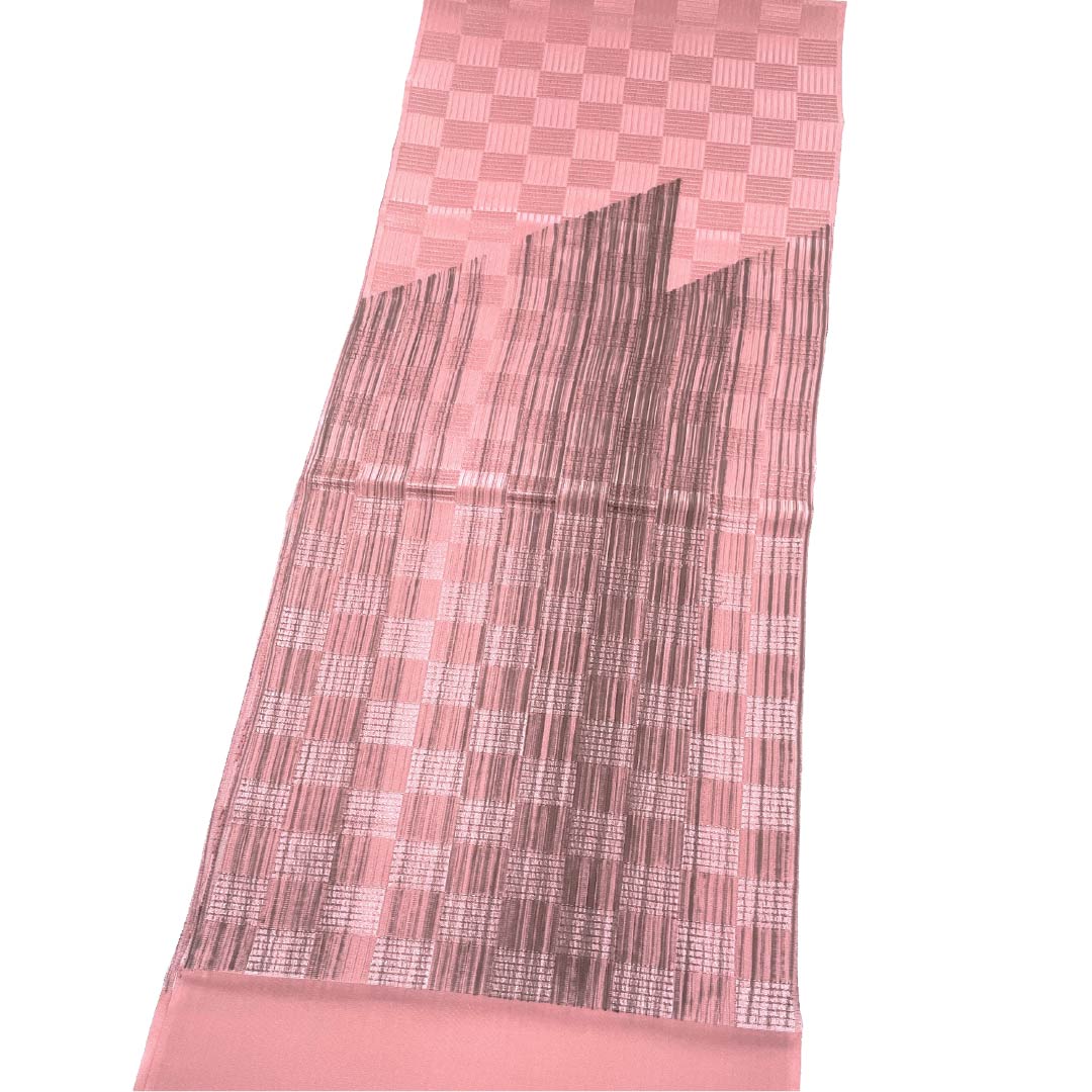 （新古品）帯揚げ 正絹 NEWランク カジュアル 浅紅色（あさべにいろ） 市松 縞 幾何学模様 長さ約178cm 幅約29.5cm ピンク系 1136003231913