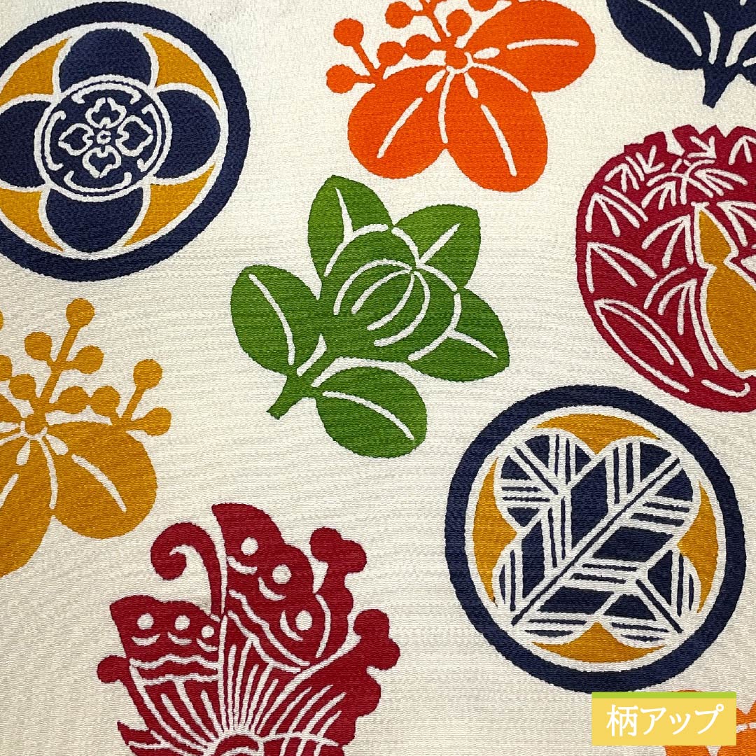 名古屋帯 胡粉色（ごふんいろ） 型染 ちりめん地 丸に紋 帯丈354cm 正絹 Aランク ポイント柄 カジュアル クリーム系 1124008163315 名古屋仕立て