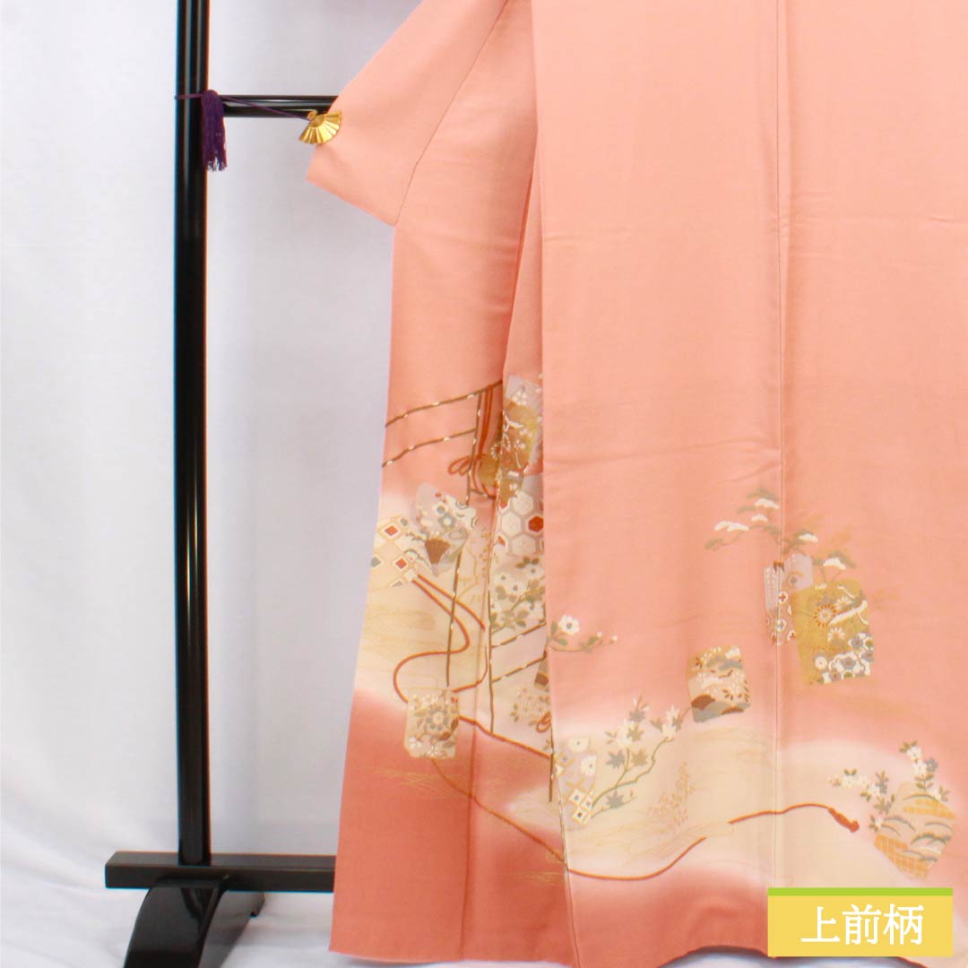訪問着 正絹 Sランク 袷 身丈163.5cm 裄丈64cm 鴇色（ときいろ） 京友禅 古典柄 色紙 ピンク系 1112006632413
