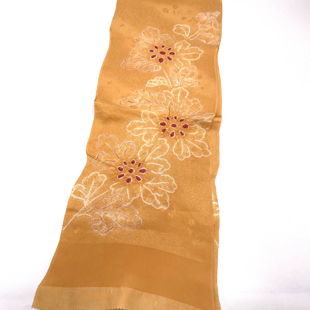 Obiage Silk A Rank Semi-formal Apricot Color Partial Shibori Flowers Length approx. 168cm Width approx. 28cm Orange system 1136002973926