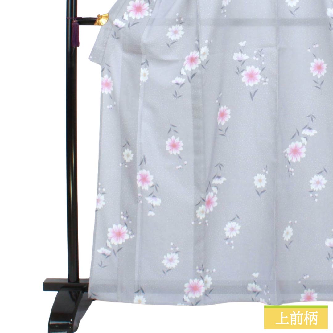 夏物 ポリエステル 小紋 Sランク 身丈164.5cm 裄丈66cm 水銀色（すいぎんいろ） 花柄 洗える着物 絽 グレー系 1132003592422
