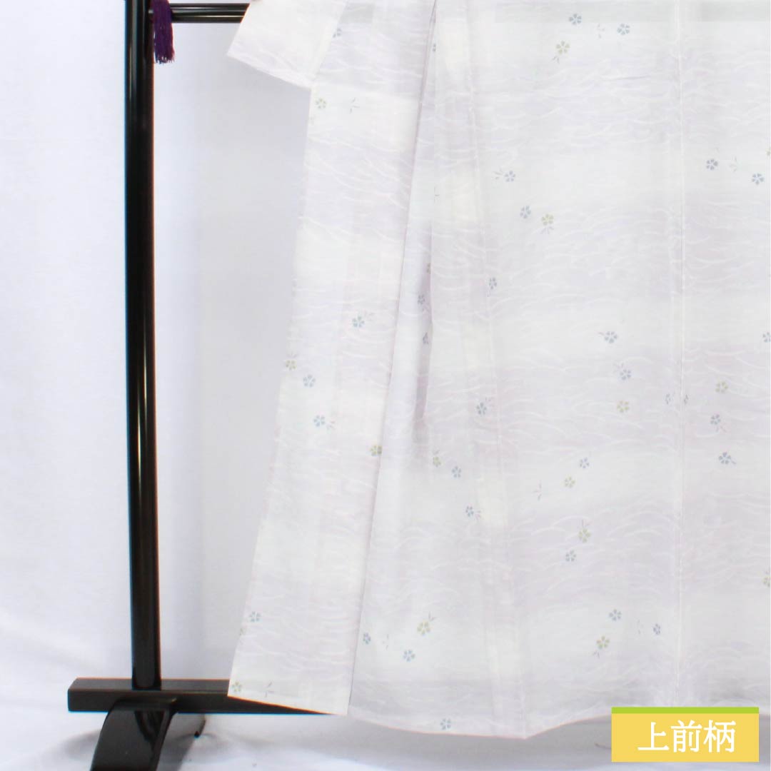 夏物 ポリエステル 小紋 身丈160cm 裄丈65cm 霞色（かすみいろ） 撫子 波 洗える着物 絽 Bランク グラデーション系 1132002454499