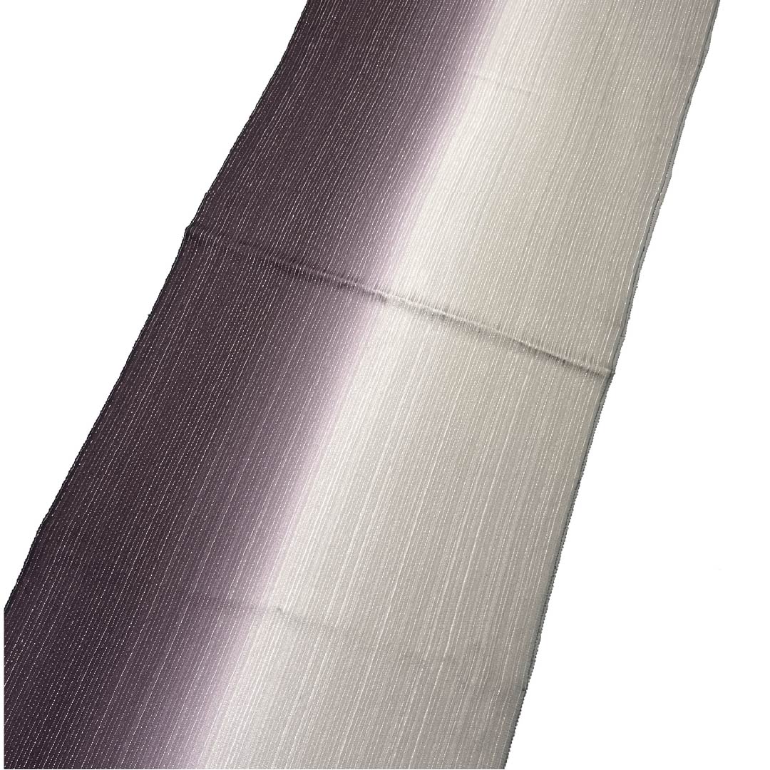 （新品）帯揚げ 正絹 セミフォーマル 消炭鼠色（けしずみねずみいろ） 深紫色（ふかむらさきいろ） 2色ぼかし 銀糸 長さ約187cm 幅約33.5cm NEWランク グラデーション系 1136000691999