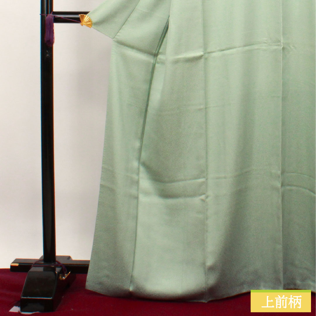 Plain color, pure silk, length 166.5cm, sleeve length 65.5cm, white-green, one pull within a snowflake, by Tatsuo Hyakukan, Kaga Yuzen artist, lined, S rank, green, 1114001142519
