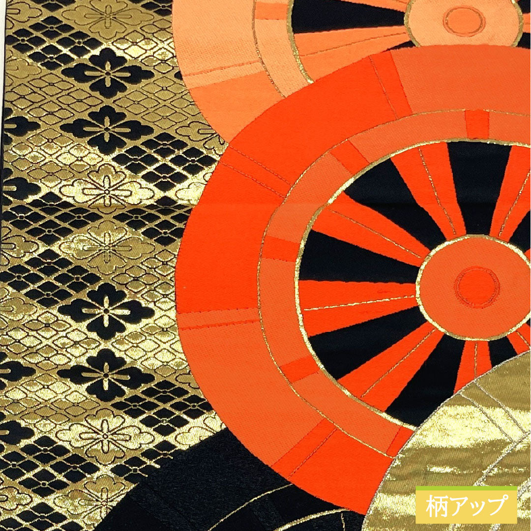 袋帯 正絹 Sランク 西陣織 巧芸箔 源氏車   帯丈416cm 六通 フォーマル 黒系 1123017152310