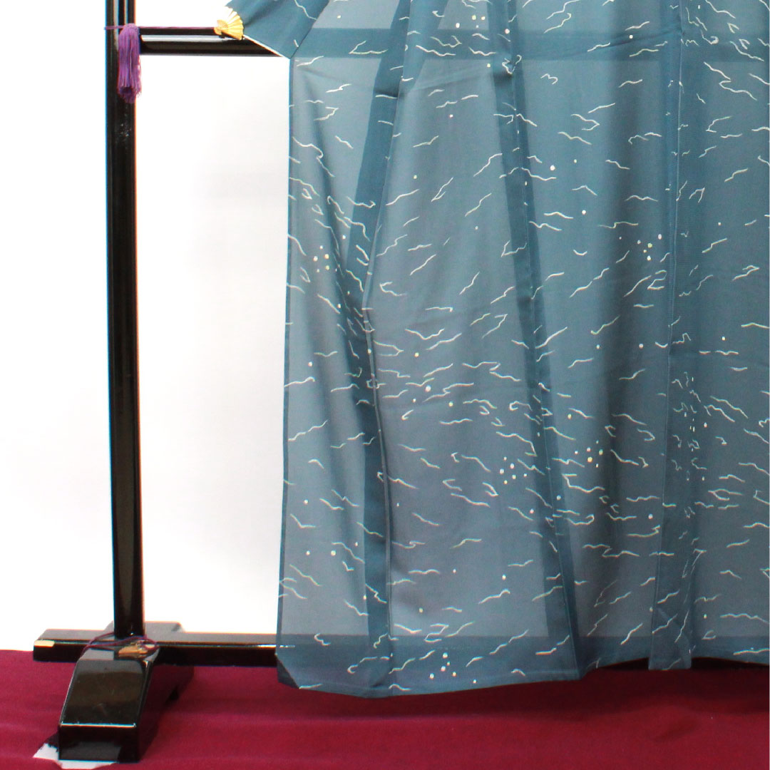 夏物 正絹 小紋 身丈161cm 裄丈65cm 熨斗目花色（のしめはないろ） 幾何学模様 絽 Sランク グレー系 1132001572422