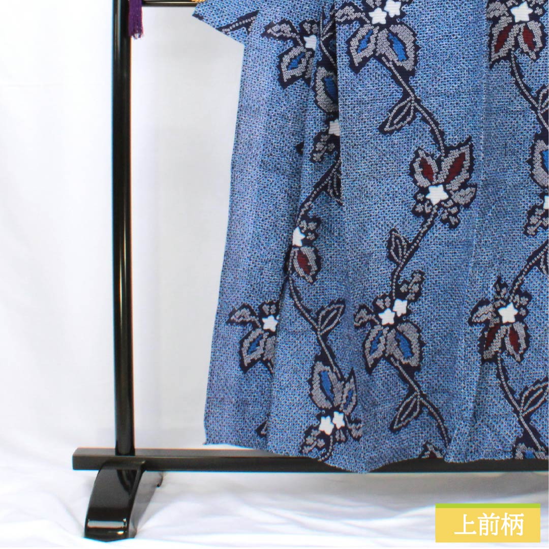 浴衣 木綿 身丈155cm 裄丈63cm Aランク 単衣 紺系 抽象花 リップル 1118005873318