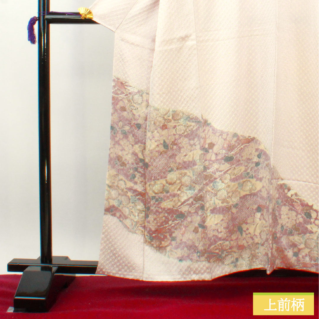 訪問着 正絹 袷 身丈159.5cm 裄丈63cm 桜色 絞り 辻ヶ花 Aランク 紫系 1112004113320