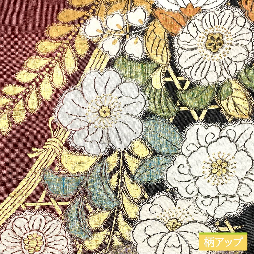 袋帯 正絹 暗紅色（あんこうしょくいろ） 振袖用 辻ヶ花 帯丈448cm Sランク 六通 フォーマル グラデーション系 1123013682399