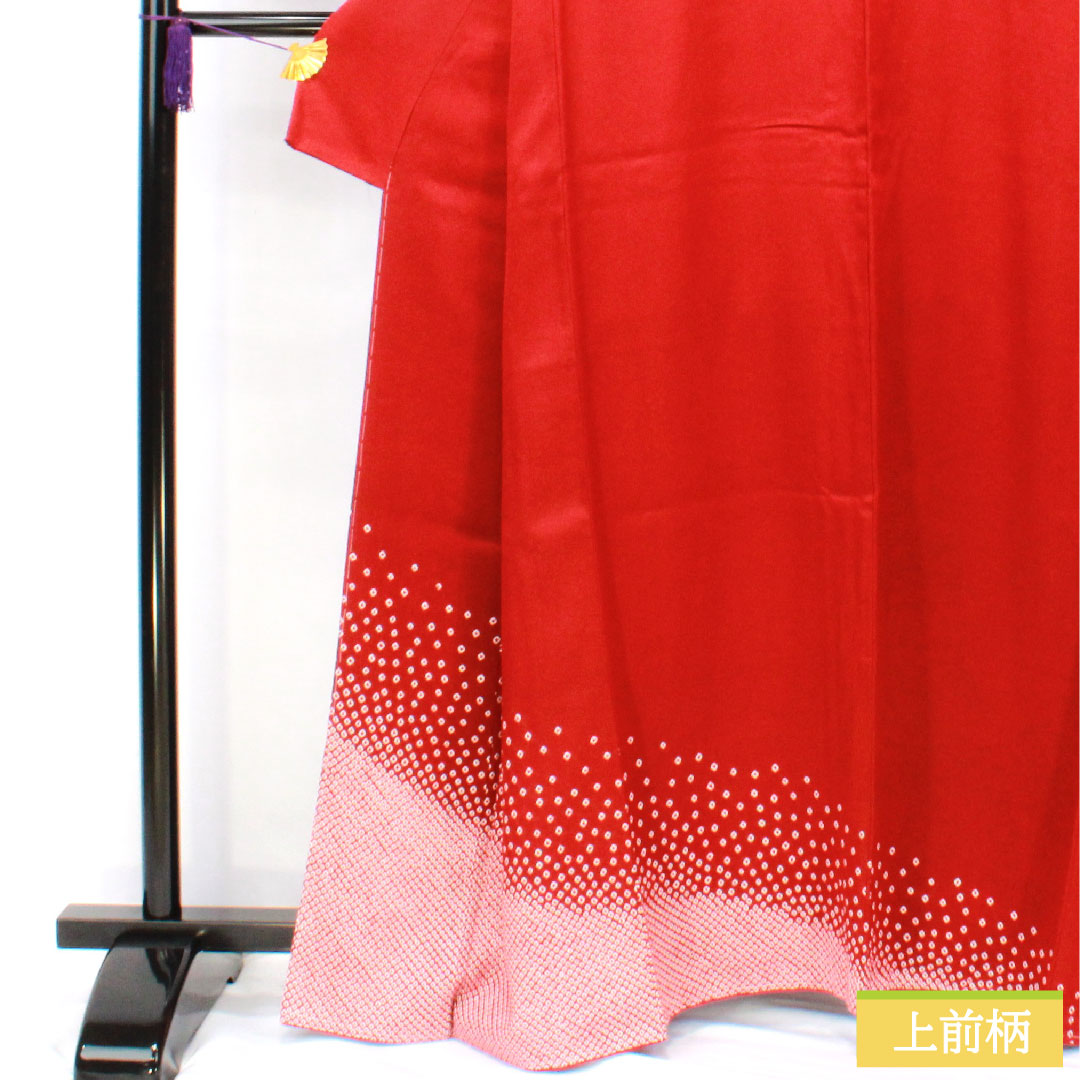 色留袖 正絹 身丈162.5cm 裄丈65cm 袷 赤紅色（あかべにいろ） 部分絞り 一つ紋 中陰片喰 しつけ糸付き 未使用品 Sランク 赤系 1111001542412