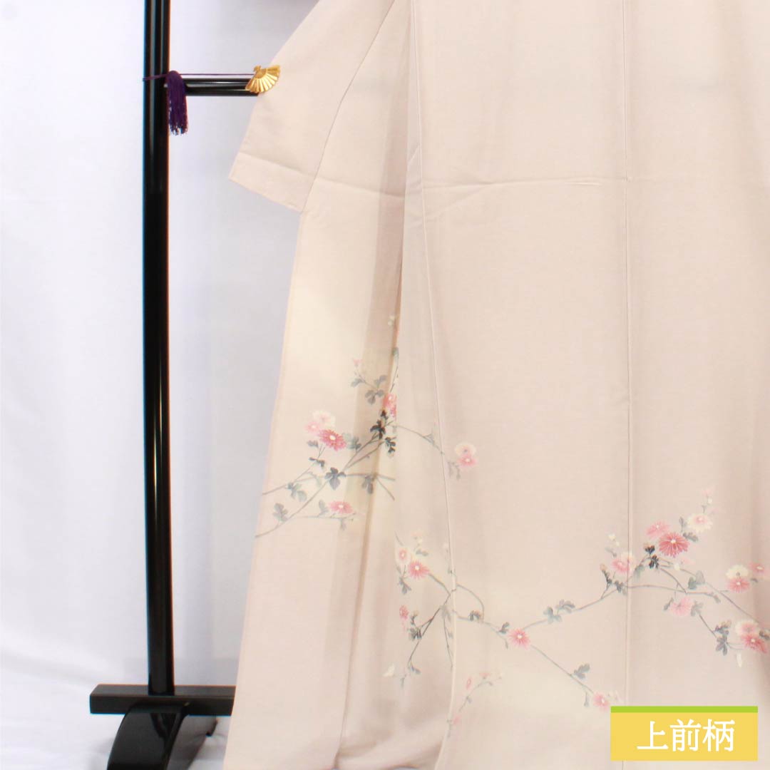 訪問着 正絹 Aランク 単衣 身丈167cm 裄丈68.5cm 翁茶色（おきなちゃいろ） 京友禅 鳥 菊花 ピンク系 1112006103513