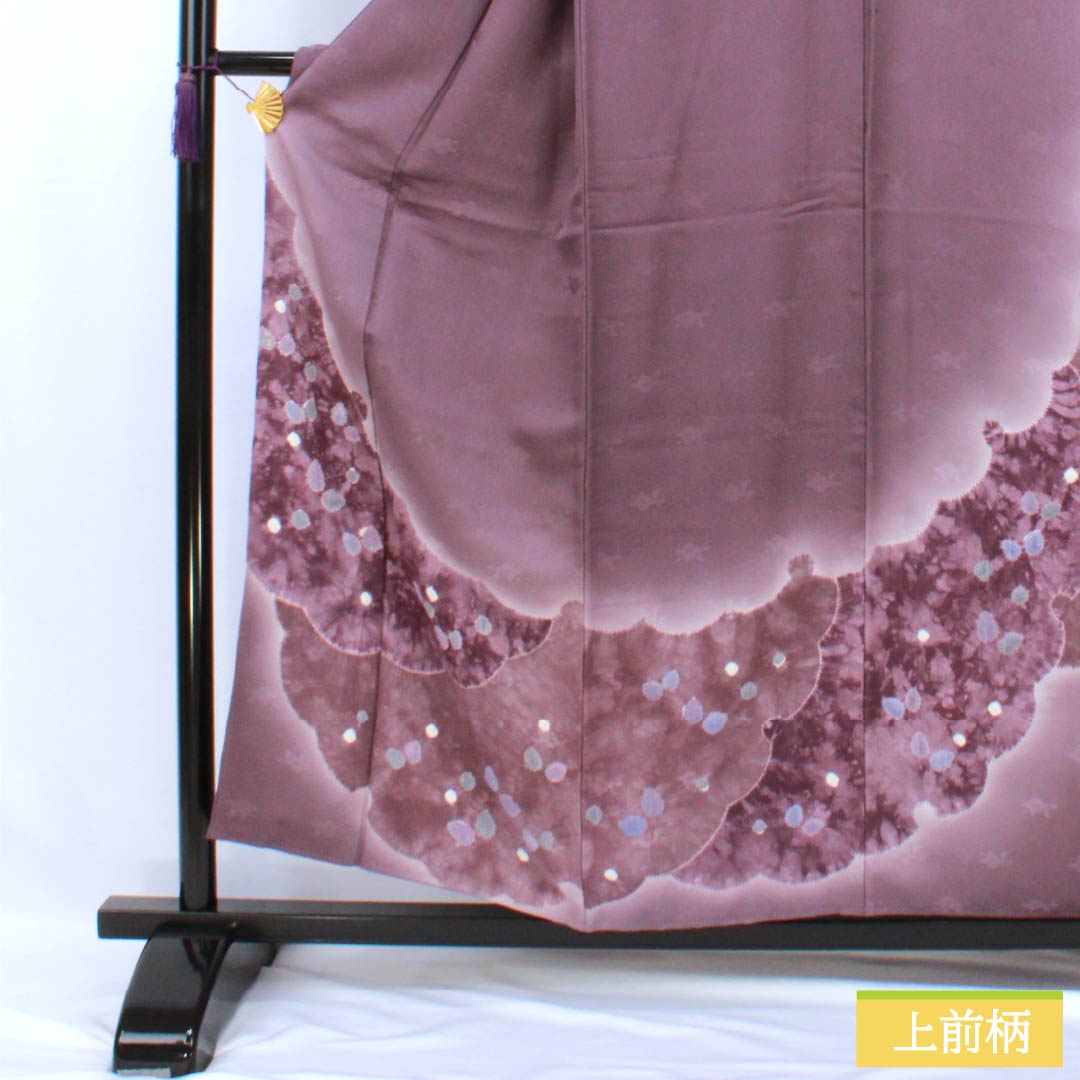 Visiting Kimono, Pure Silk, Grade A, Lined, Length 156.5cm, Sleeve Length 63cm, Ancient Purple (Kodai Murasaki Iro), Shibori Pattern, Snow Circle, Camellia, Sayagata Pattern, Purple, Item Number: 1112007063320