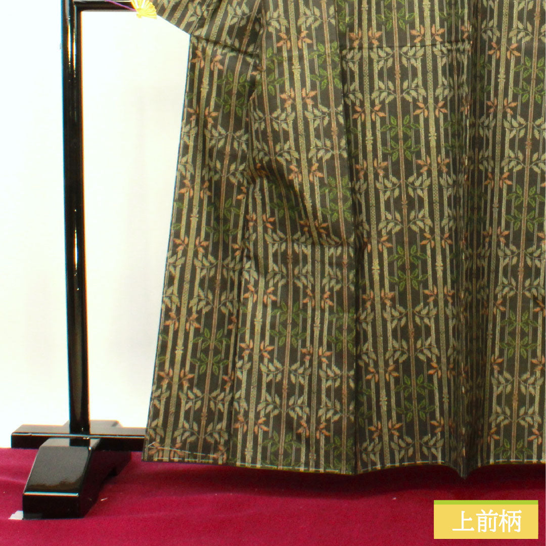 村山大島 正絹 身丈162.5cm 裄丈65.5cm  アンサンブル 竹模様 しつけ糸付き 未使用品 Sランク 袷 黒系 1116003252410