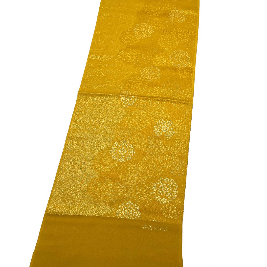 帯揚げ 正絹 Sランク セミフォーマル 黄金色（こがねいろ） 丹後ちりめん 抽象模様 金糸 長さ約176cm 幅約31cm 黄系 1136004552923