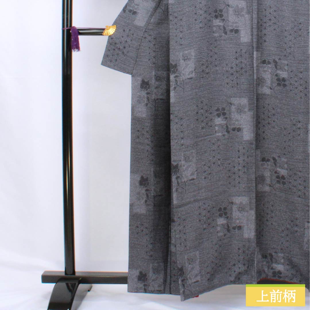 小紋 正絹 Aランク 身丈158cm 裄丈66.5cm 袷 短冊 グレー系 1115006963322