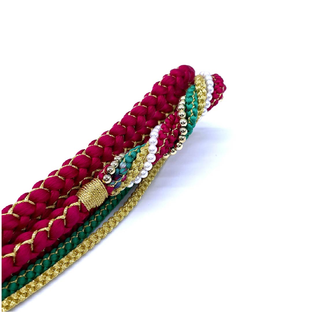 帯締め 正絹 振袖用 飾り付き パール 丸組 長さ約172cm 幅約1cm フォーマル Sランク 赤系 1135003462412