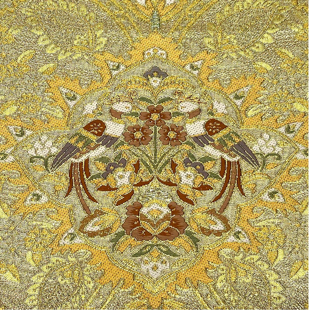 袋帯 金色 向かい鳳凰 花模様 帯丈430cm 正絹 Sランク 六通 フォーマル 金系 1123008112321