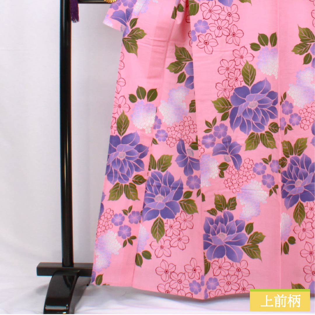 浴衣 木綿 身丈163cm 裄丈65cm Sランク 単衣 ピンク系 中紅花色（なかのくれないいろ） 花 1118006572413