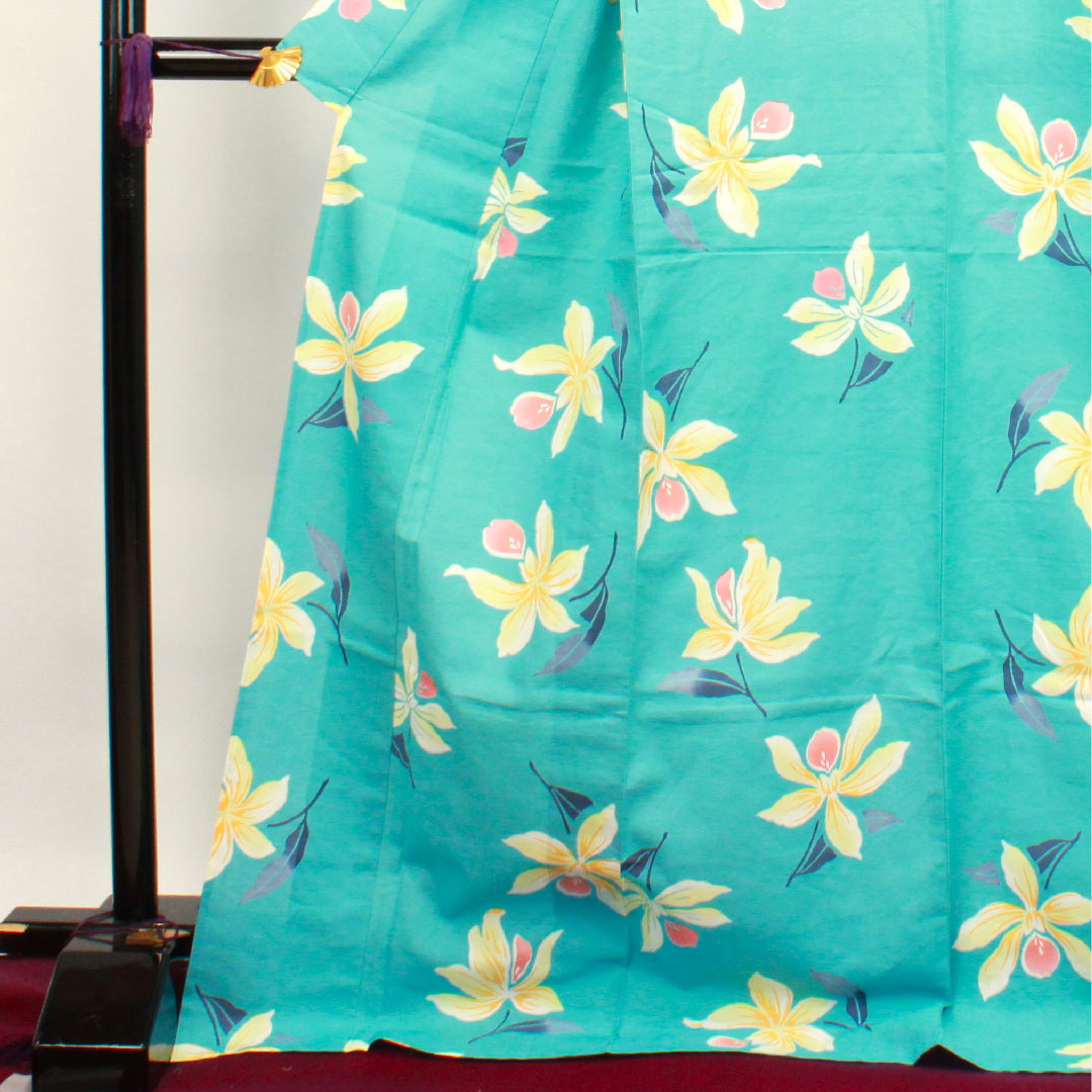 浴衣 水浅葱色 鬼灯 木綿 Sランク 単衣 身丈175.5cm 裄丈70.5cm 水色系 1118003022824