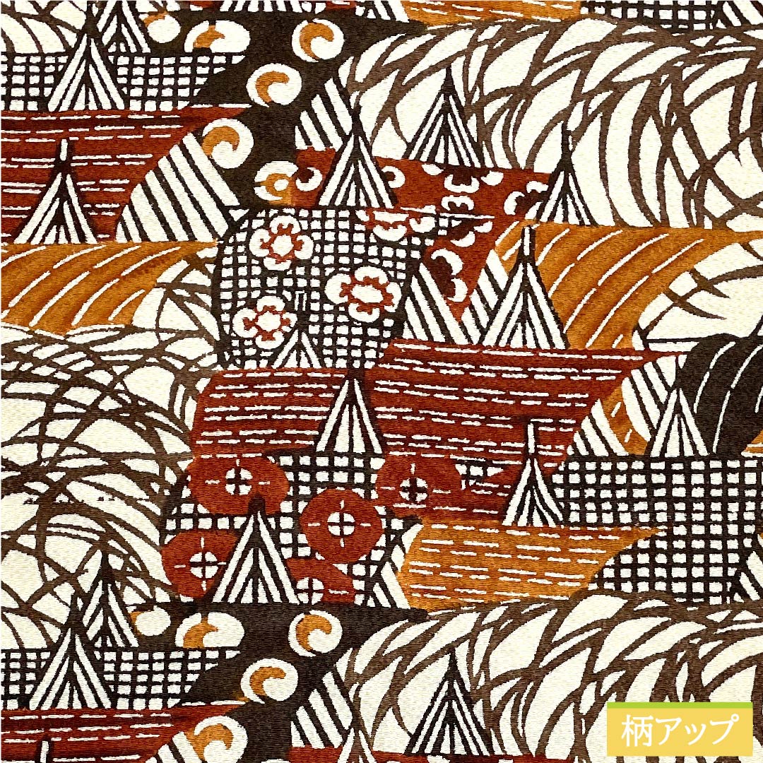 名古屋帯 砥粉色 京紅型 抽象模様 帯丈393cm 正絹 Sランク ポイント柄 カジュアル 茶系 1124005352314  名古屋仕立て