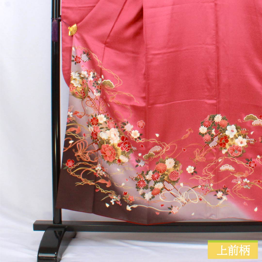 振袖 正絹 Aランク 身丈153.5cm 裄丈64cm 袷 紅鶸色（べにひわいろ） 京友禅 花丸文 牡丹 ソフトガード加工 ピンク系 1113002843213