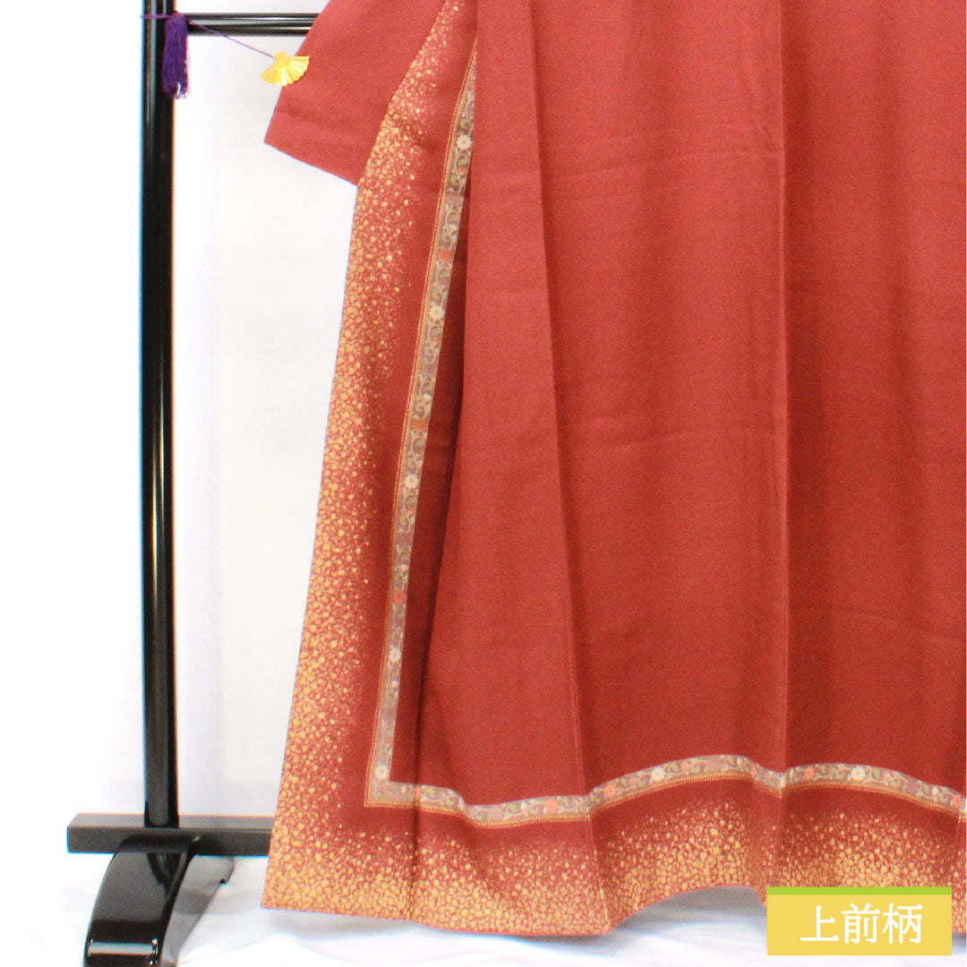 訪問着 正絹 袷 身丈162.5cm 裄丈64cm 赤銅色（しゃくどういろ） 京友禅 抽象模様 Aランク 茶系 1112005973414