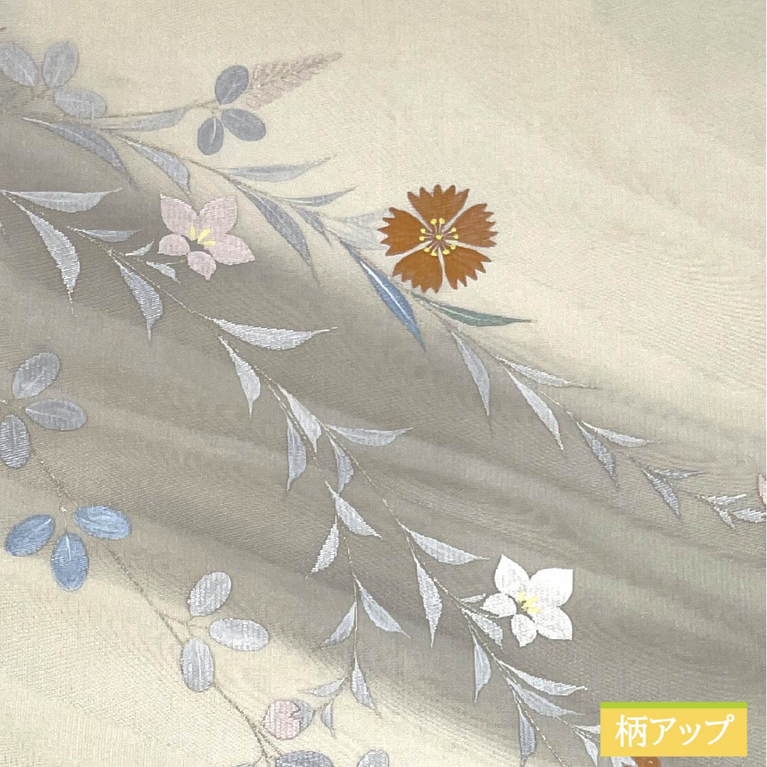 リサイクル着物】袋帯 正絹 Sランク 夏帯 花柄 撫子 桔梗 帯丈440cm