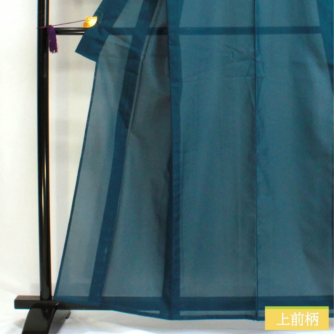 夏物 ポリエステル 色無地 Sランク 身丈161cm 裄丈64cm 深藍色（ふかあいいろ） 洗える着物 絽 青系 1132002882417